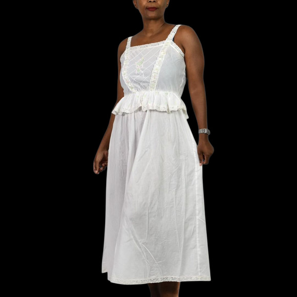 Vintage Cotton Night Dress White Nightgown Victorian Prairie Country Farm Medium - Picture 11 of 14